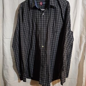 Chaps Men's Casual Button Down Shirt - Black and Blue Plaid